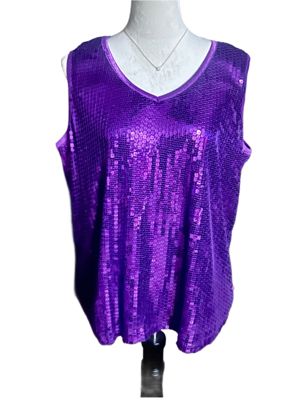 Carole Little ~ Vintage ~ USA ~ 2 X-Large ~ Purple ~ Sequins ~ Sleeveless Blouse